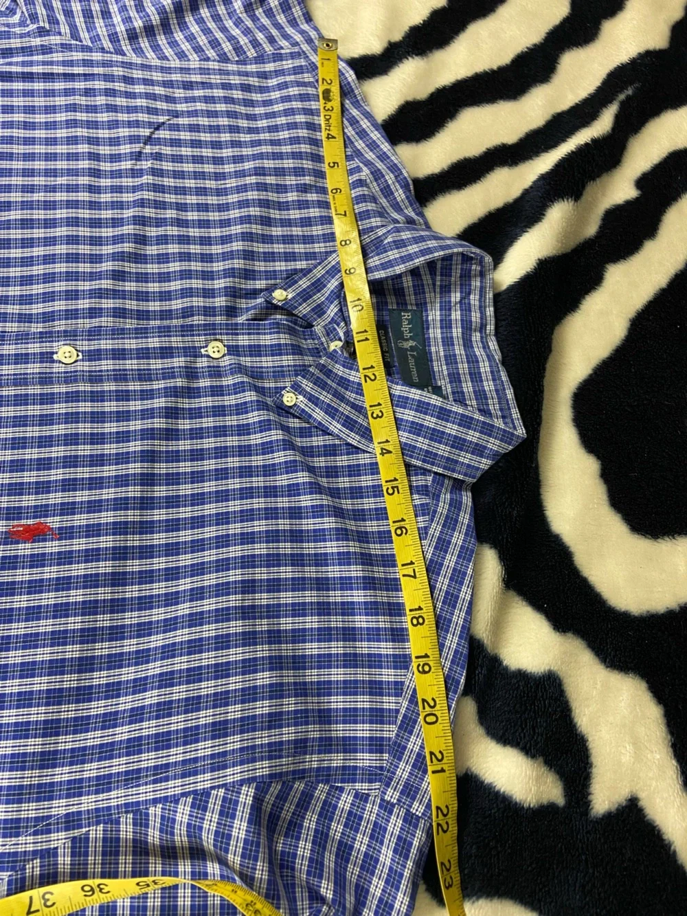 Ralph Lauren Blue White Plaid Button-Down Shirt Classic Fit Long Sleeve